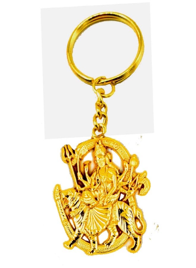 AFH Maa Durga On Lion for Blessings Gold Plated Decorative Gifting Key Chain - Image 1
